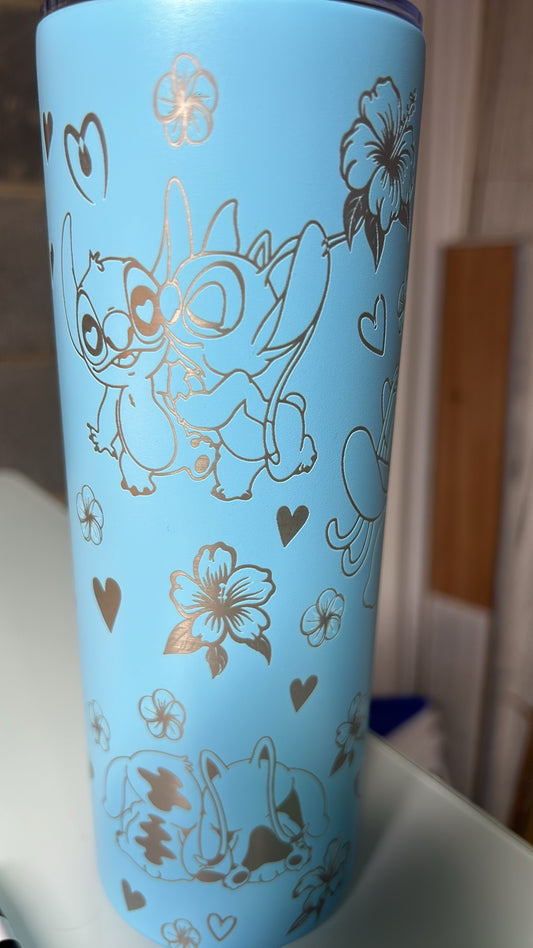 Laser engraved 20oz Stitch/Angel Tumbler (includes 1 name custom)