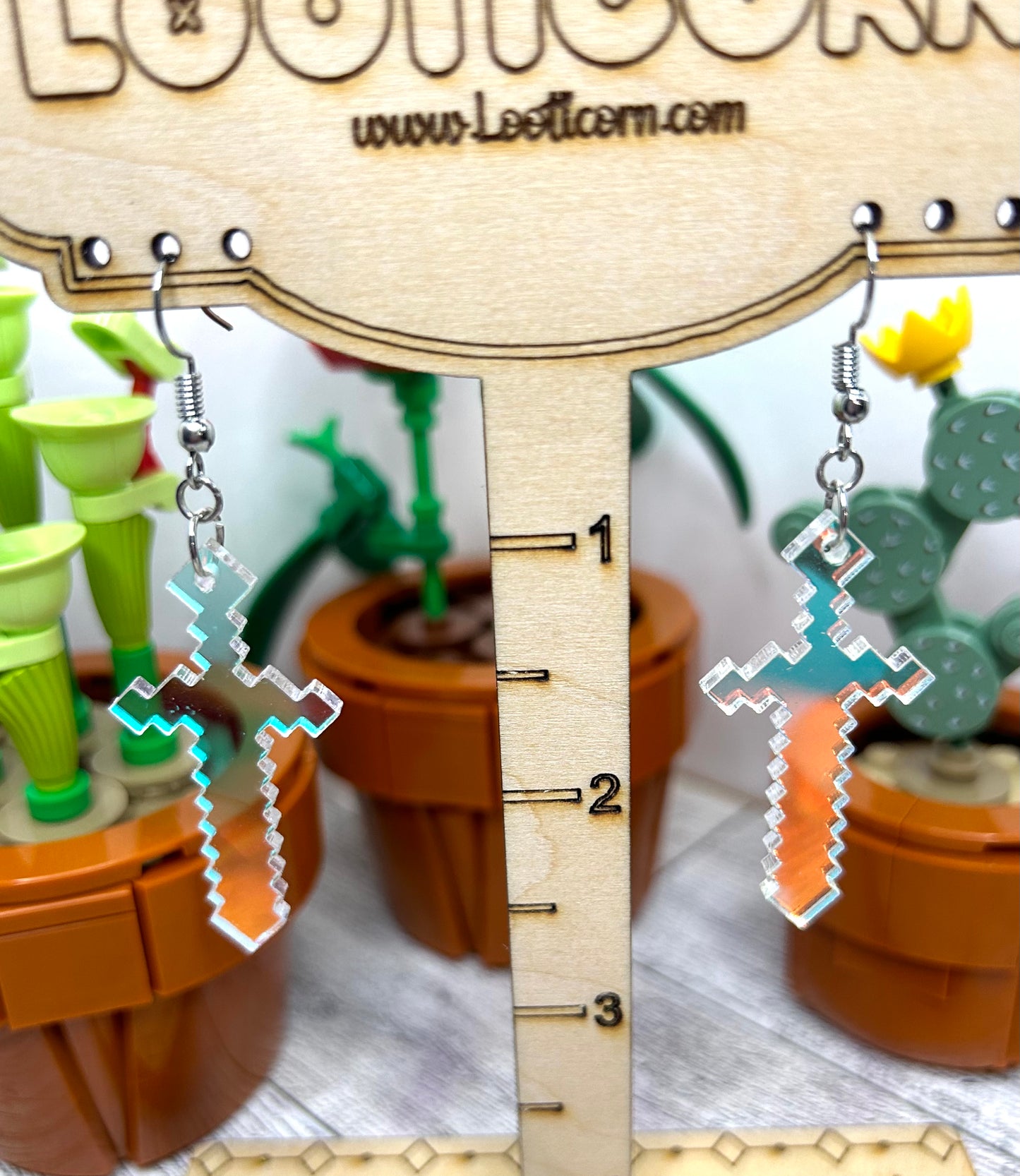 Iridescent Minecraft inspired diamond sword, acrylic earrings