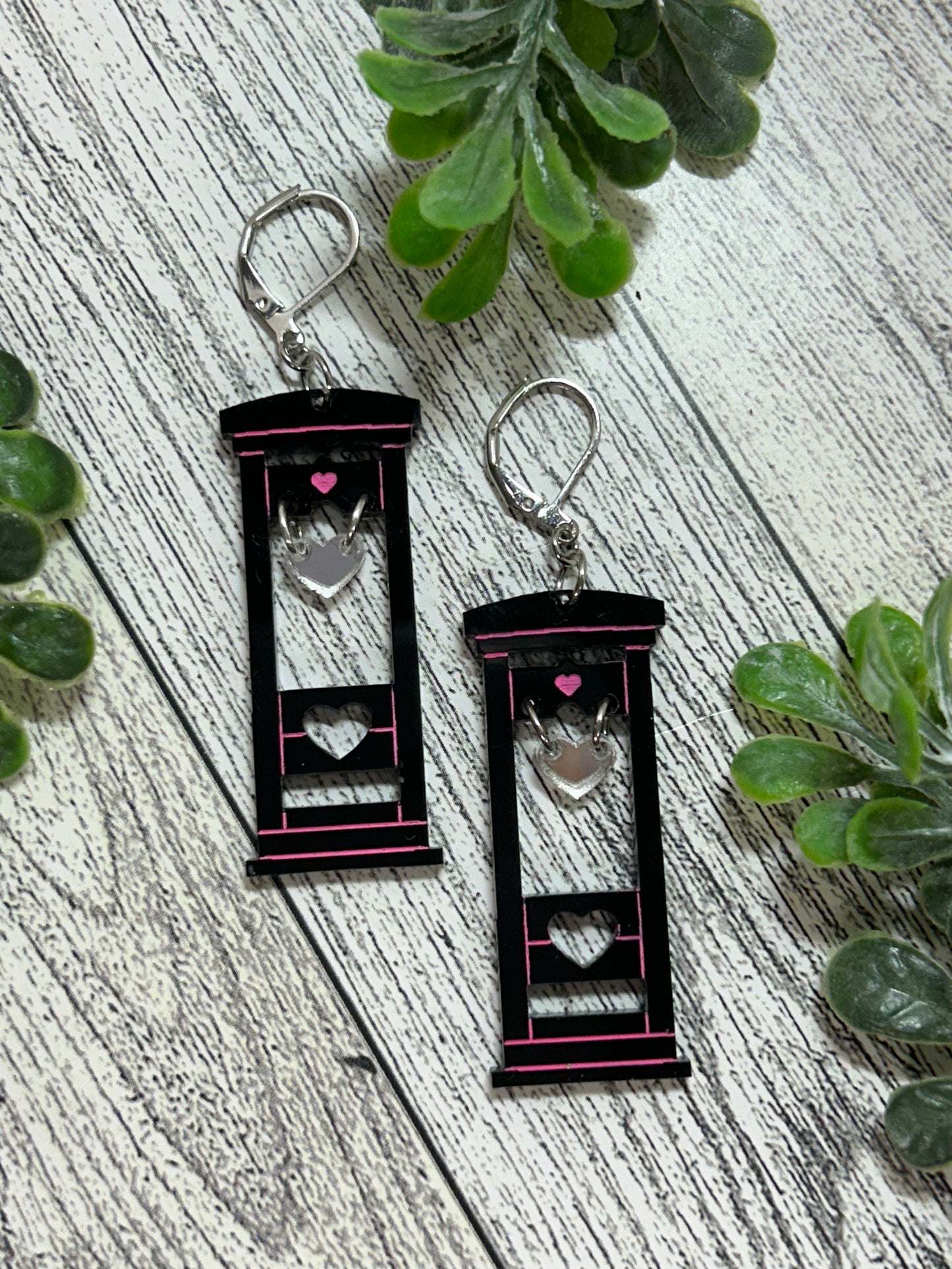 Miniature Guillotine Valentine’s Earrings - Acrylic Dangle Earrings - Unique Love Statement