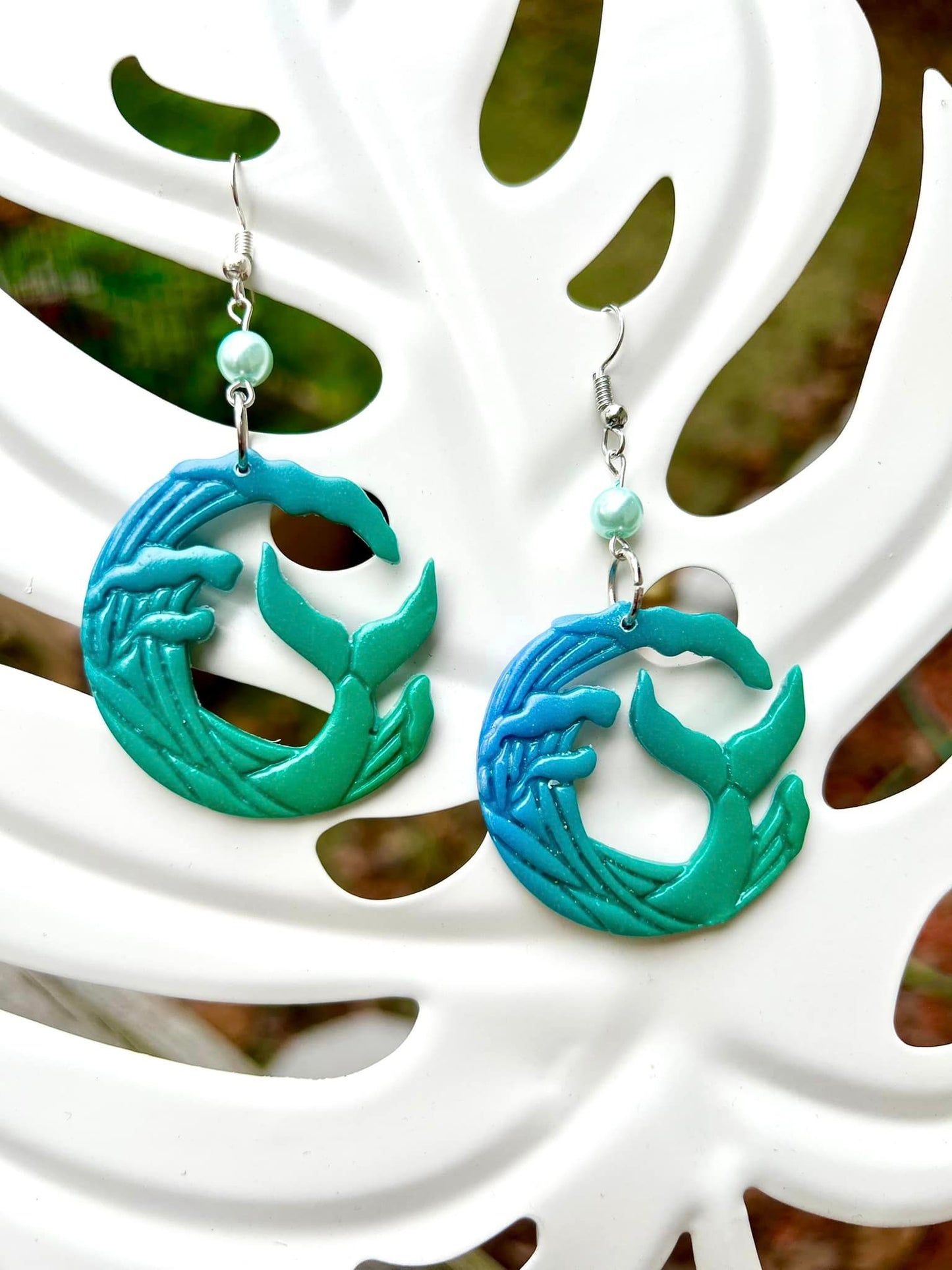 Handmade polymer clay Boho beachy  mermaid dangle earrings nickel free hypo allergenic