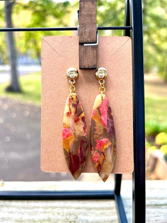 Handmade polymer clay nickel free fall and autumn Boho dagger drop earrings