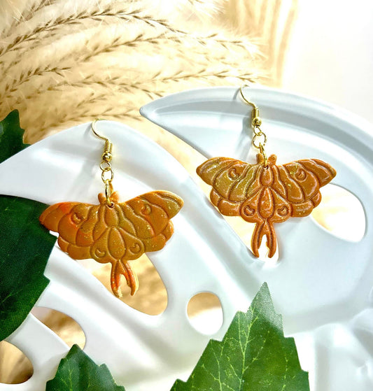 Polymer clay handmade nickel free Boho Luna Moth dangle earrings